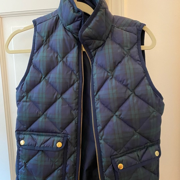J Crew Women Size S Green Plaid Quilted Vest